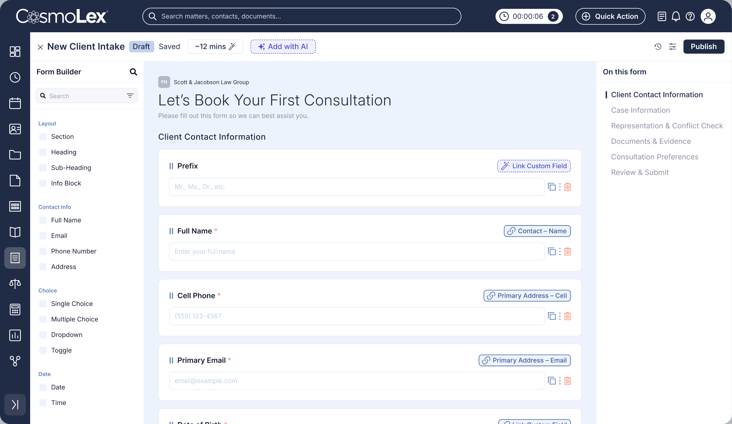 CosmoLex AI intake form builder