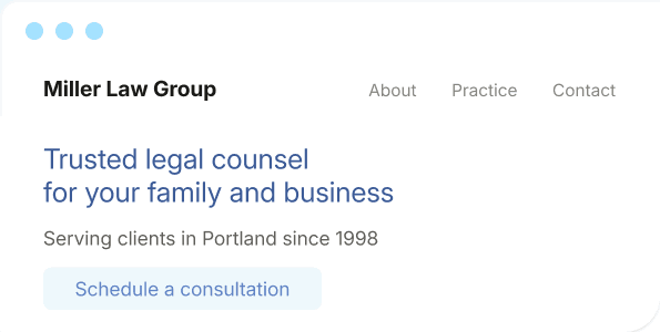 Law firm website homepage with a schedule a consultation button