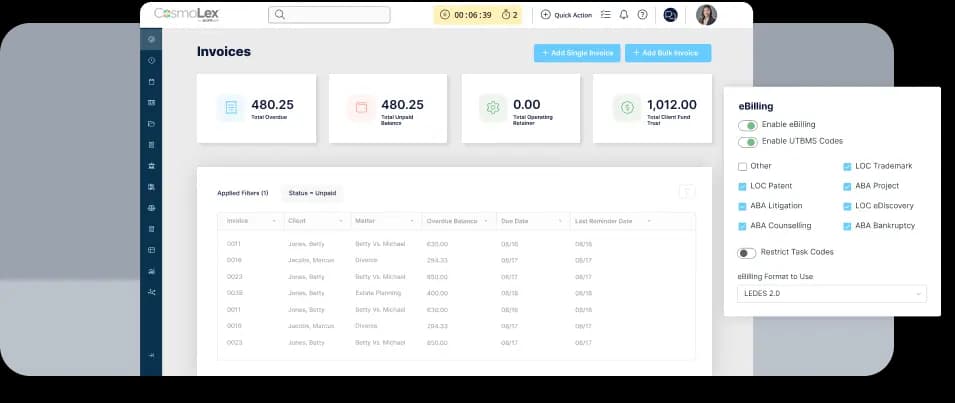 CosmoLex’s effortless billing streamlines legal invoicing