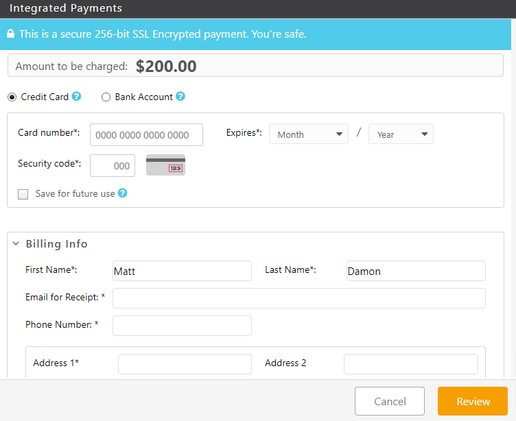 Integrated Payment screen
